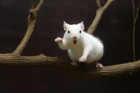 white squirrel playfully leaping between branches, created with generative aiの素材