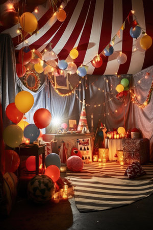 circus tent surrounded by festive decorations, created with generative aiの素材