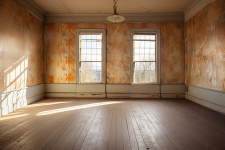 empty room with a large window and natural light, created with generative aiの素材