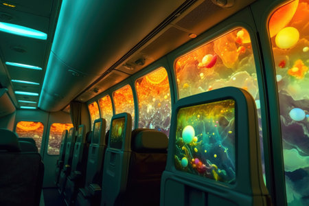 close-up of bacteria on in-flight entertainment screen, created with generative aiの素材