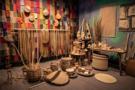 various weaving materials and tools displayed, created with generative aiの素材