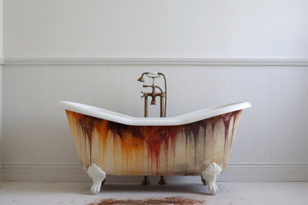 bathtub ring stain contrasted with a clean white tub background, created with generative aiの素材