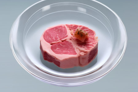 lab-grown meat in a petri dish, created with generative aiの素材