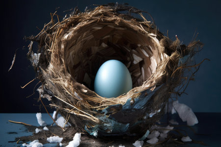 bird nest in a vent with a broken eggshell, created with generative aiの素材