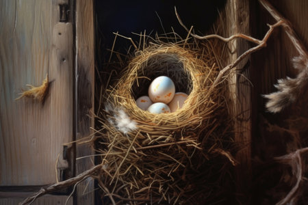 bird nest in a vent with eggs inside, created with generative aiの素材
