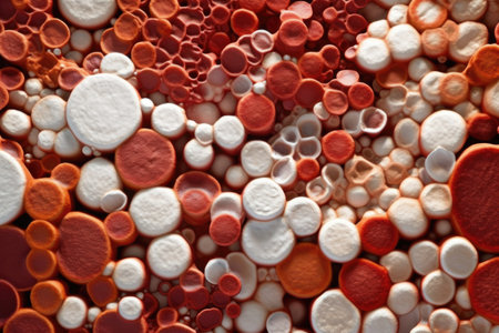 zoomed-in view of red and white blood cells, created with generative aiの素材