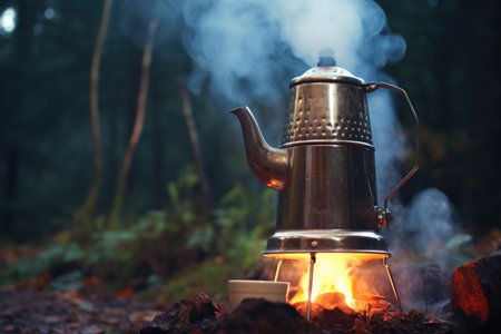pouring freshly brewed coffee from percolator into a cup, created with generative aiの素材