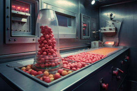 quality control station with rejected candies, created with generative aiの素材