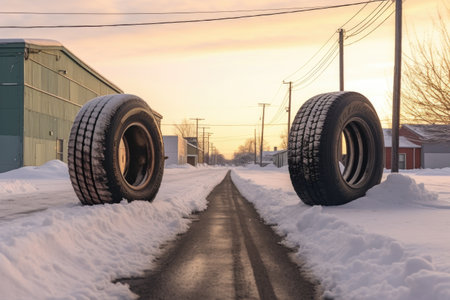 winter tire and summer tire side by side comparison, created with generative aiの素材