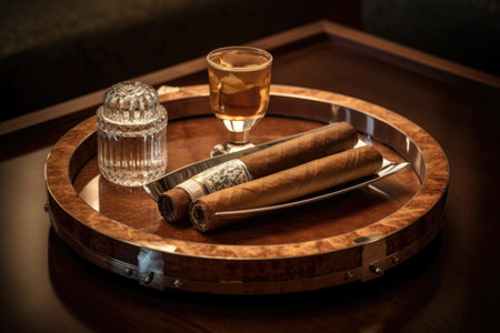 luxury cigar on an elegant ashtray, created with generative aiの素材
