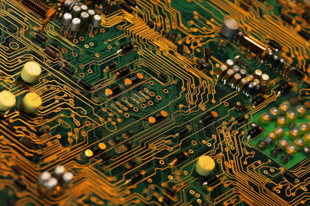 close-up of intricate circuit board patterns and connections, created with generative aiの素材