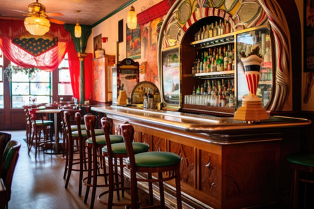 classic soda fountain with jukebox in corner, created with generative aiの素材