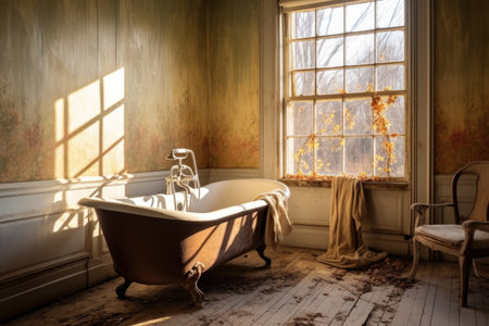 bathtub ring stain with natural light from window, created with generative aiの素材