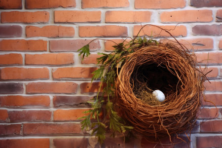bird nest in vent against a brick wall background, created with generative aiの素材