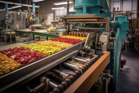 machinery and shaping candy bars in production, created with generative aiの素材