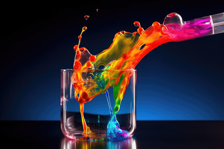 pipette dropping liquid into a test tube with vibrant color, created with generative aiの素材