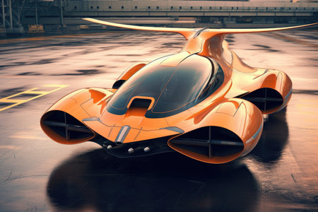 concept car with retractable wings taking off, created with generative aiの素材