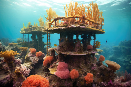 coral growing on artificial reef structures, created with generative aiの素材