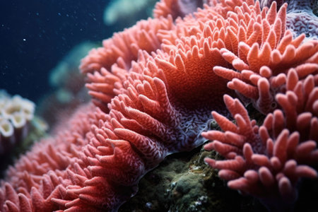 close-up of coral polyps on artificial structure, created with generative aiの素材