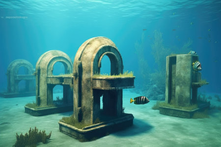 artificial reef structures submerged underwater, created with generative aiの素材