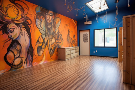 yoga-themed inspirational quotes on studio walls, created with generative aiの素材