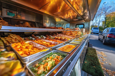 close-up of a food trucks specialty dish on display, created with generative aiの素材