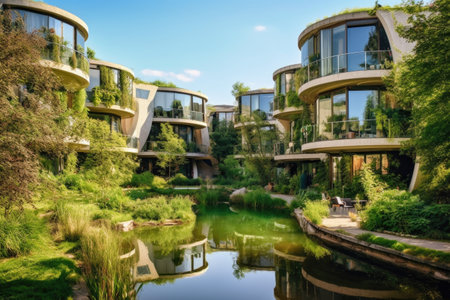 sustainable architecture and green spaces, created with generative aiの素材
