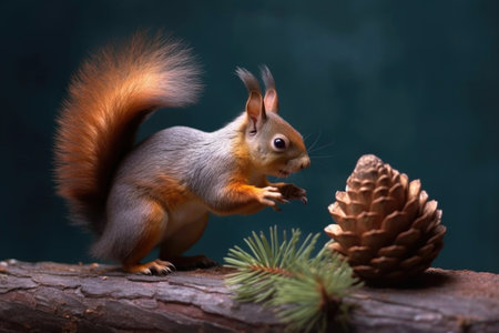 a squirrel nibbling on a pine cone, created with generative aiの素材