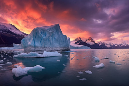 dramatic panorama of a glacier calving during sunset, created with generative aiの素材