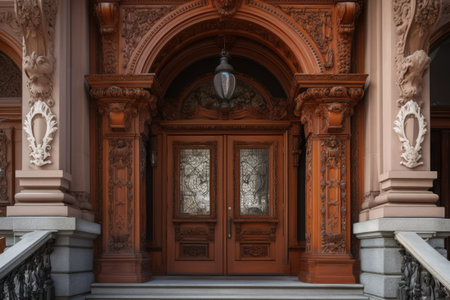 architectural detail close-up of a grand entrance, with intricate detailing and elegant details, created with generative aiの素材