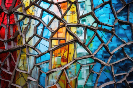 broken window with a colorful stained glass design, created with generative aiの素材