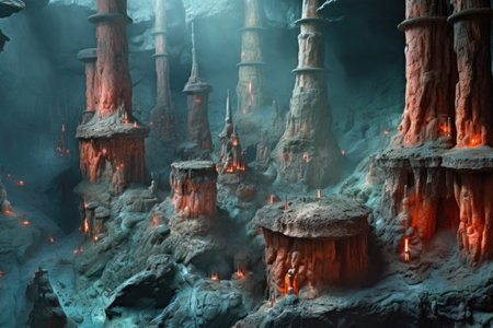 hydrothermal vent field with multiple active chimneys, created with generative aiの素材
