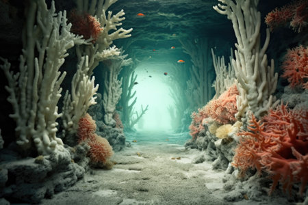 rare deep sea coral formations in trenches, created with generative aiの素材