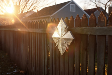 morning sun highlighting diamond dust on a fence, created with generative aiの素材