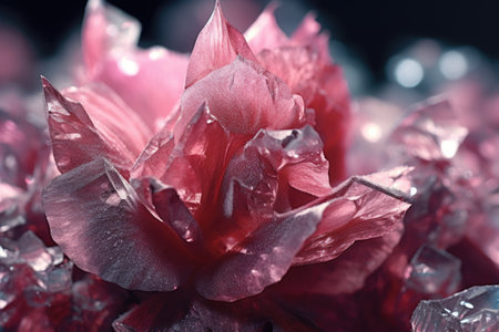 macro shot of diamond dust on frozen flower petals, created with generative aiの素材