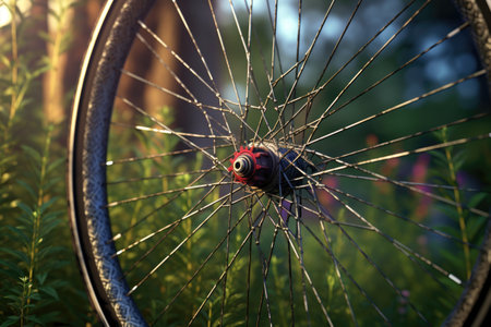 bicycle wheel with spokes and rim detail, created with generative aiの素材