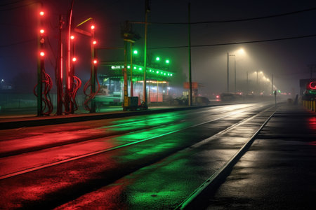 red and green start lights at the drag strip, created with generative aiの素材