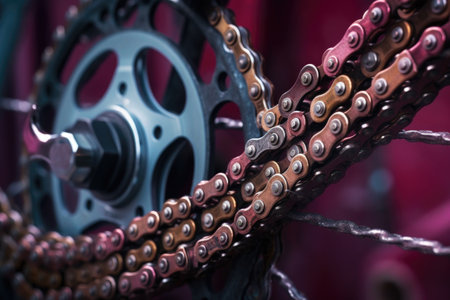 close-up of bicycle gears and chain, created with generative aiの素材
