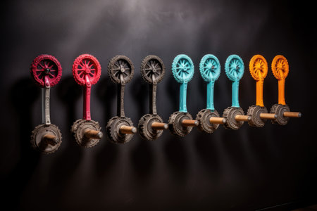 bicycle seat, pedals and crankset in a row, created with generative aiの素材