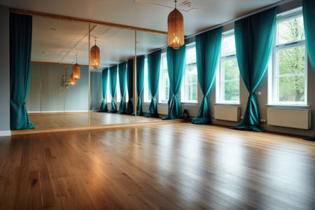 wooden floor and calm ambiance in yoga studio, created with generative aiの素材