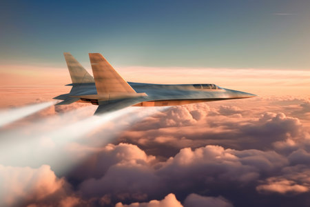 hypersonic jet breaking sound barrier in sky, created with generative aiの素材