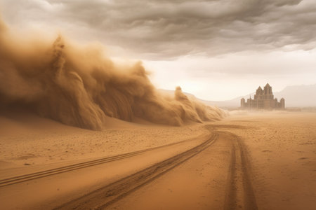 sandstorm engulfing a desolate desert scene, created with generative aiの素材