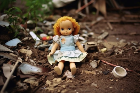discarded doll near sandbox, created with generative aiの素材