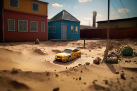 lonely toy car beside sandbox, created with generative aiの素材