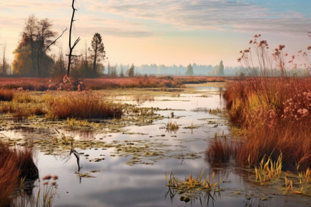 seasonal changes in delta vegetation and water flow, created with generative aiの素材