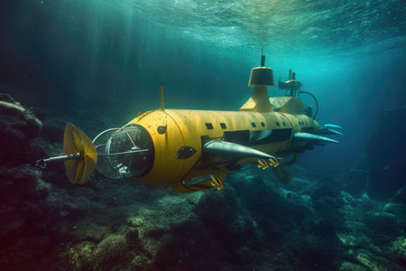 underwater autonomous research submarine exploring, created with generative aiの素材