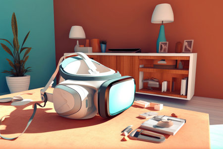 virtual reality headset displaying a 3d assistant, created with generative aiの素材