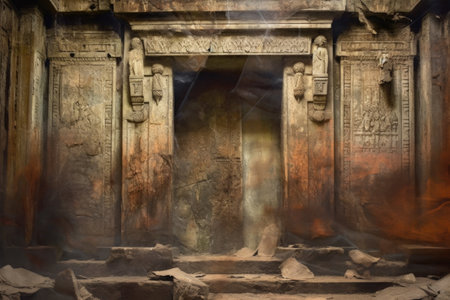 ancient doorway with ghostly handprints and scratches, created with generative aiの素材