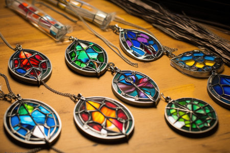 stained glass jewelry in various stages of completion, created with generative aiの素材
