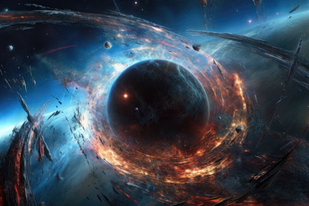 warped space-time around a massive neutron star, created with generative aiの素材
